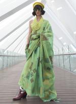 Tissue Pista Green Festival Wear Printed Saree